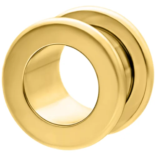 Goldener Flesh Tunnel aus Titan mit Außengewinde auf weißem Hintergrund