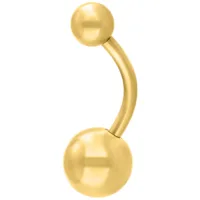 Goldenes Titan Bananabell Piercing Goldenes Bauchnabelpiercing aus Titan auf weißem Hintergrund