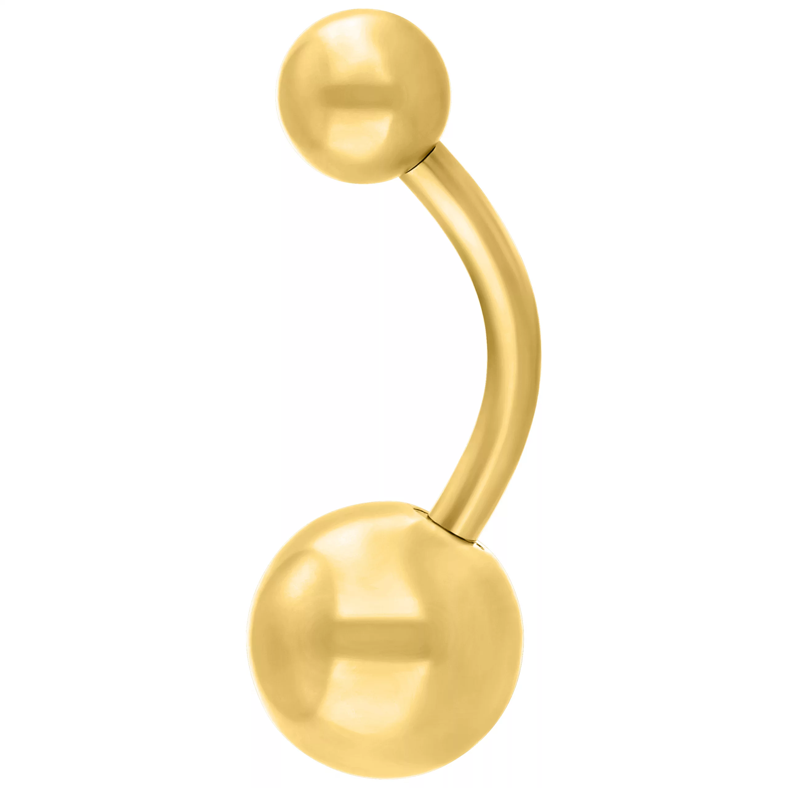 Goldenes Titan Bananabell Piercing Goldenes Bauchnabelpiercing aus Titan auf weißem Hintergrund