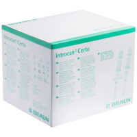 Medizinische Piercingnadel Verpackung Introcan Weiße Verpackung mit grünen Akzenten der Marke B Braun für Introcan Piercingnadeln