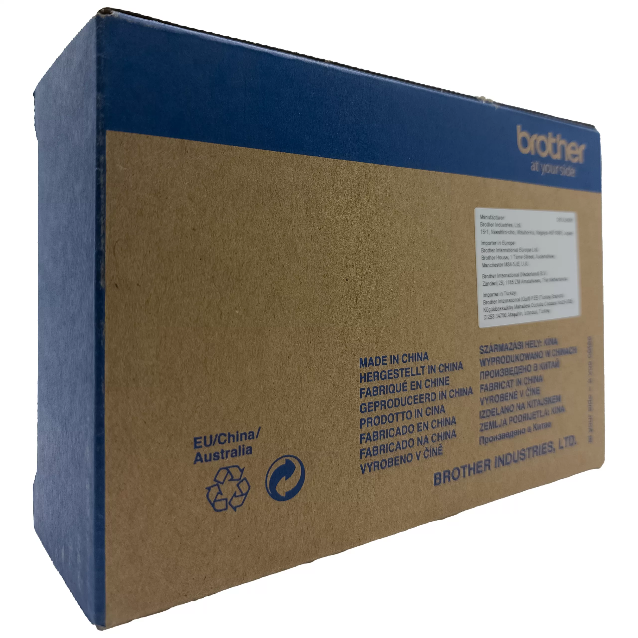 A4 Mobiler Thermodrucker kabellos Braune Verpackung mit blauem Aufdruck für A4 mobilen Thermodrucker
