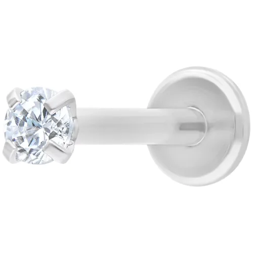 Silbernes Labret mit rundem Kristall auf weißem Hintergrund