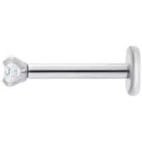 Runder Kristall Labret aus Chirurgenstahl Silbernes Labret mit rundem, klarem Kristall auf weißem Hintergrund