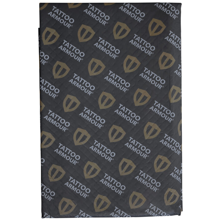 Schwarzes Tattoo Armour Blatt mit goldenen Logos, Größe XL