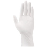 Weiße Unisex-Handschuhe in Größe L Weißer Einweghandschuh aus der Unigloves Kollektion auf weißem Hintergrund