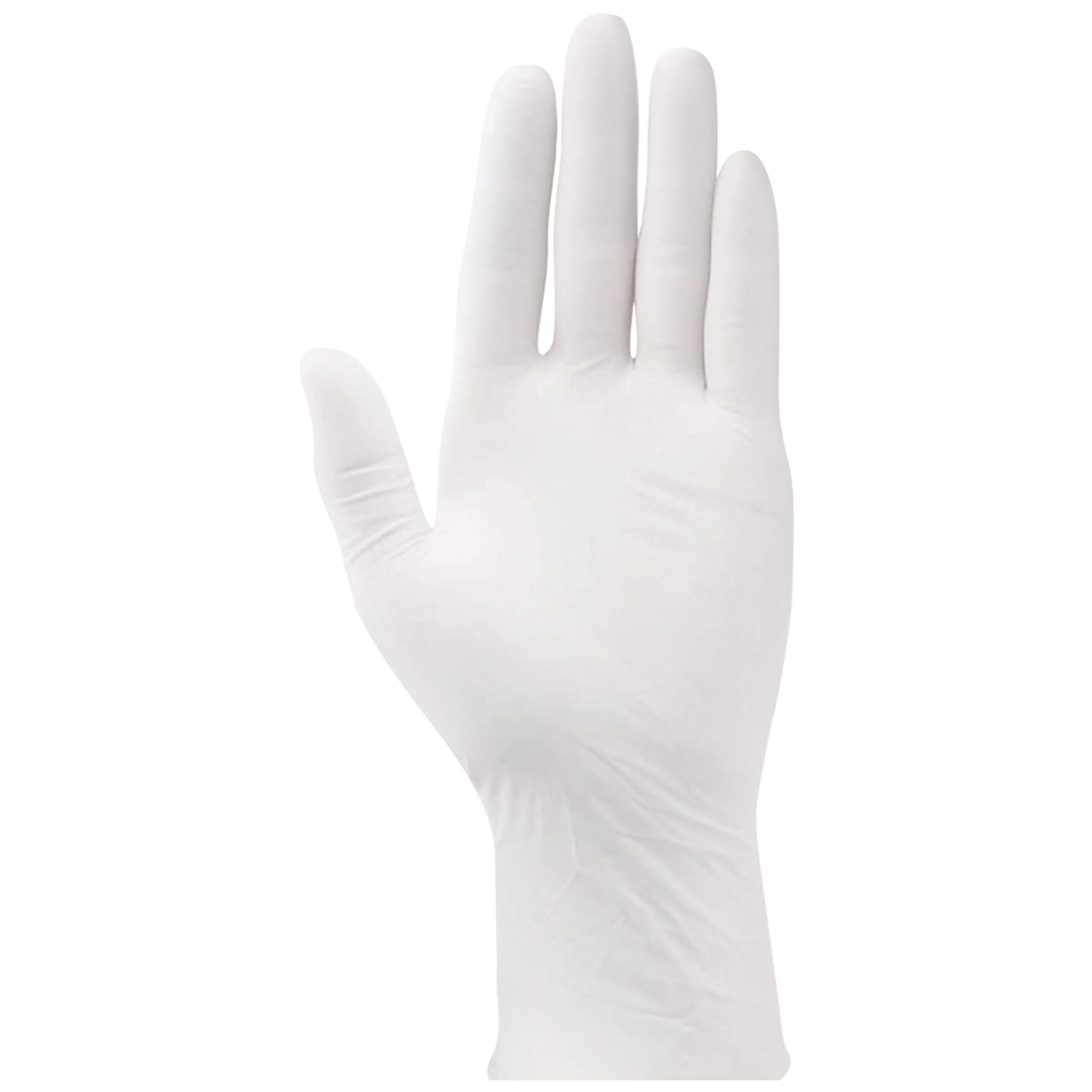 Weiße Unisex-Handschuhe in Größe L Weißer Einweghandschuh aus der Unigloves Kollektion auf weißem Hintergrund