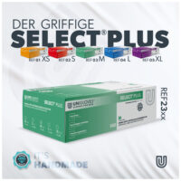 Weiße Unigloves Select Plus Handschuhe Box Unigloves Select Plus Handschuhe in weißer Box, Größe M, studio Hintergrund