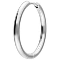 Silberne Little Hoops Ohrringe aus Chirurgenstahl Silberner Ohrring aus Chirurgenstahl mit Klappverschluss auf weißem Hintergrund