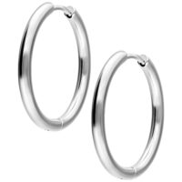 Elegante Silberne Little Hoops Ohrringe Zwei glänzende silberne Creolen auf weißem Hintergrund