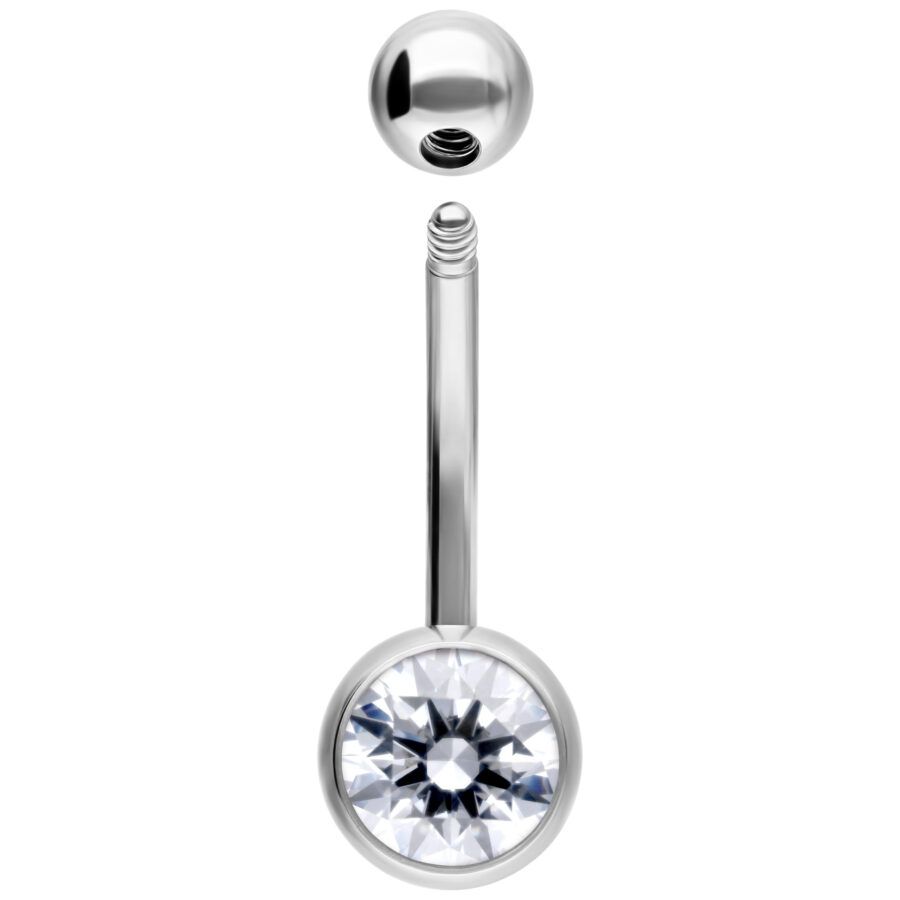 Bauchnabelpiercing aus silberfarbenem Metall mit klarem Kristall, Länge 12 mm