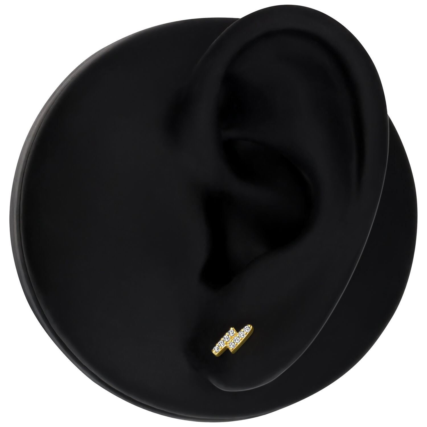 14K Gold Kristall Aufsatz für Ohrpiercing Goldener 14K Aufsatz mit klaren Kristallen auf schwarzem Ohrmodell