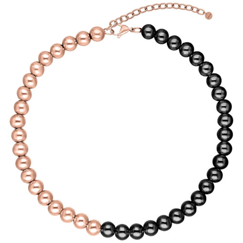 Kette mit abwechselnden roségoldenen und schwarzen Kugeln auf weißem Hintergrund
