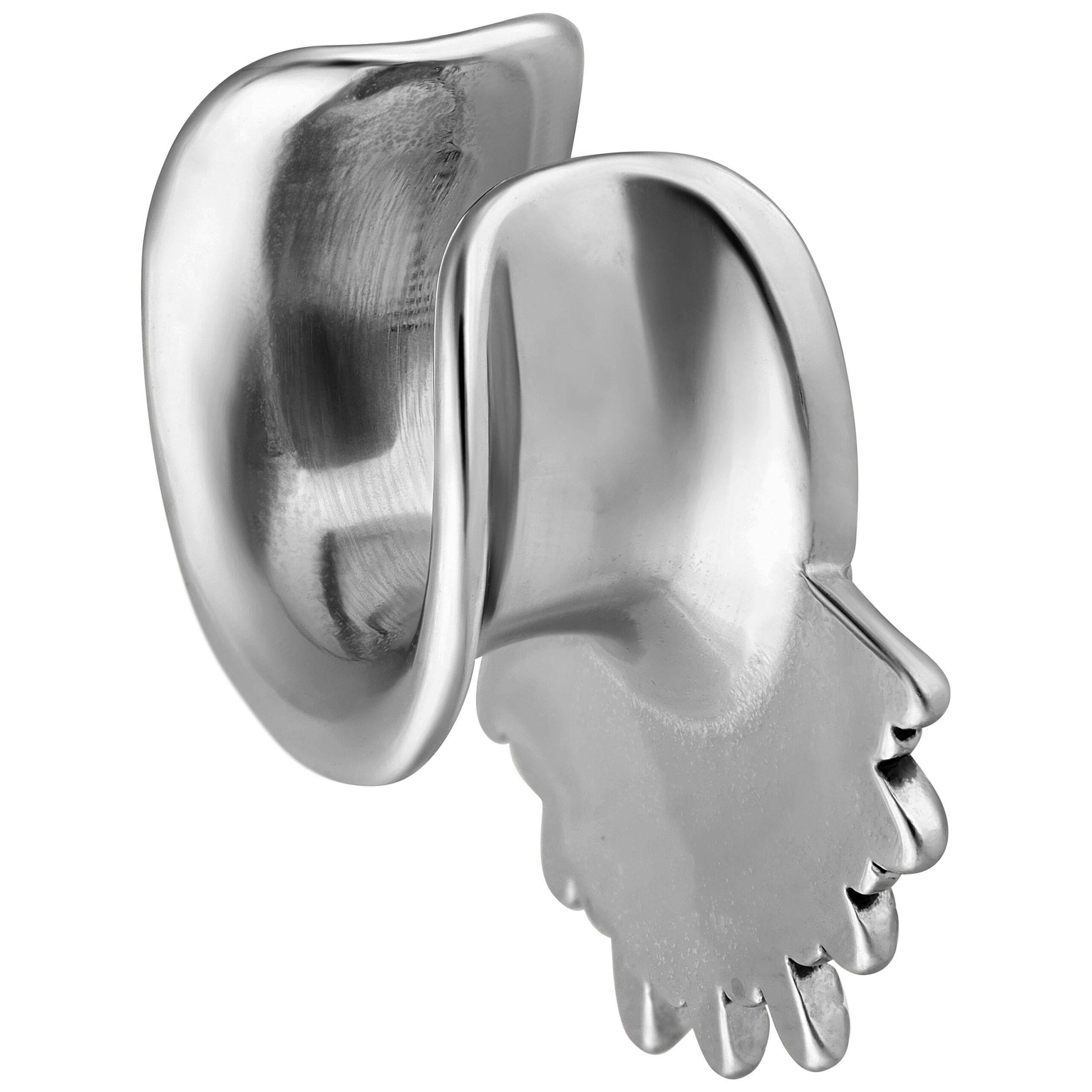 Indiana Earsaddles aus Chirurgenstahl in Silber Silberne Indiana Earsaddles aus Chirurgenstahl 316L auf weißem Hintergrund