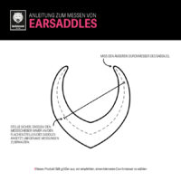 Messanleitung für Double Arrow Earsaddles Grafische Messanleitung für Earsaddles mit schwarzem Pfeildiagramm auf weißem Hintergrund