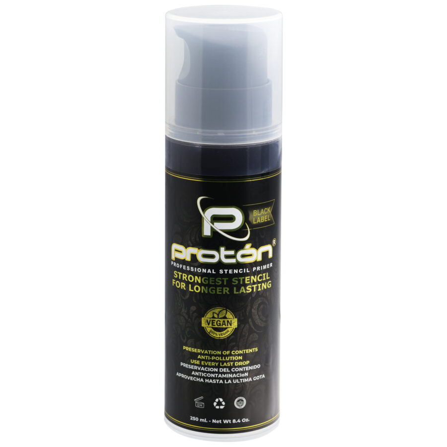 Schwarze Proton Stencil Spraydose, 250 ml, auf weißem Hintergrund