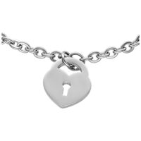 Elegantes Armband mit Herz-Schlossanhänger Silbernes Armband mit Herz-Schlossanhänger auf weißem Hintergrund