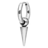 Elegante Silberne Spike-Ohrringe aus Chirurgenstahl Silberne Hoop-Ohrringe mit langem Spike-Anhänger aus Chirurgenstahl auf weißem Hintergrund