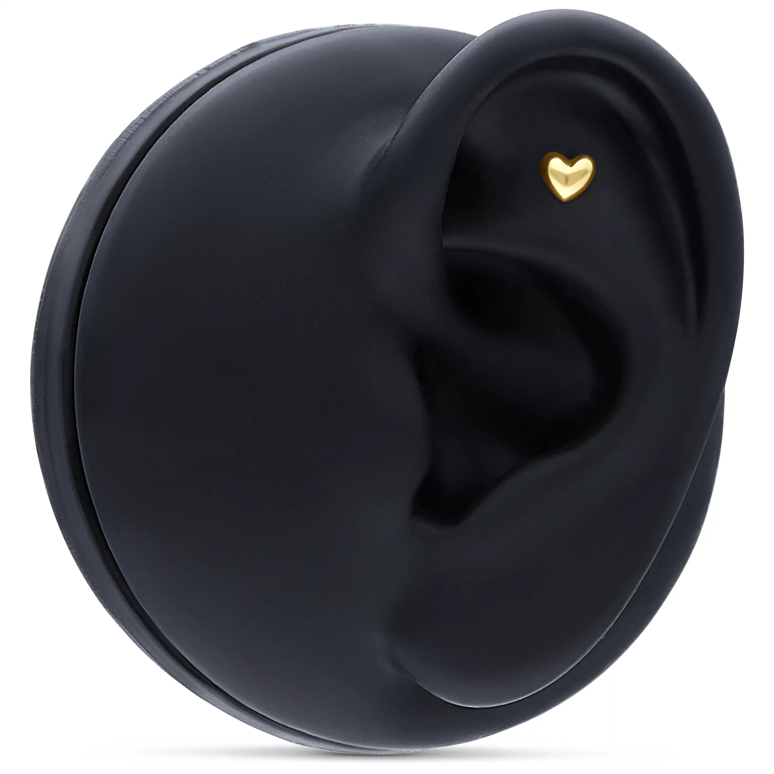 18K Gold Ohr Barbell Herz Design Goldenes Barbell in Herzform auf schwarzem Ohr-Display