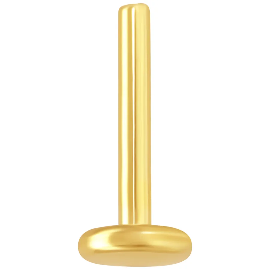 Goldener Labret Stud mit Innengewinde auf weißem Hintergrund