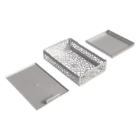 Silbernes Tray Set Enbio Pro mit dekorativen Seitenwänden auf weißem Hintergrund