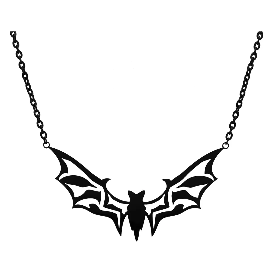 Schwarze Big Bat Kette aus Chirurgenstahl Schwarze Fledermaus-Kette aus Chirurgenstahl auf weißem Hintergrund