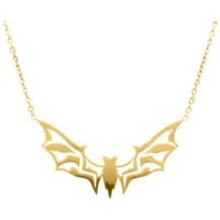 Big Bat Kette in Gold aus Chirurgenstahl Goldene Kette mit Fledermaus-Anhänger auf weißem Hintergrund