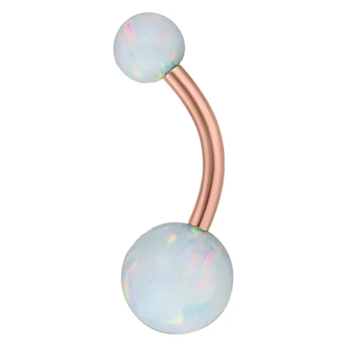 Bauchnabelpiercing mit weißem Opal und Roségold, 8 mm Länge