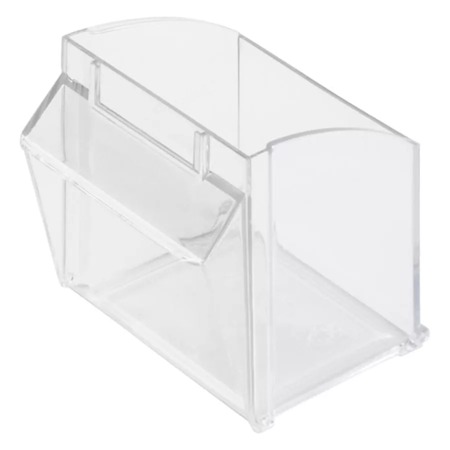 Transparenter Stala Fach für Studio Displays Klarer, rechteckiger Stala Fach aus Kunststoff auf weißem Hintergrund