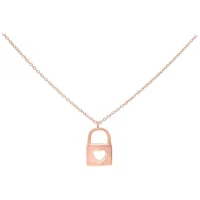 Little Lock Kette in Roségold, 50 cm Roségoldene Kette mit herzförmigem Schlossanhänger auf weißem Hintergrund