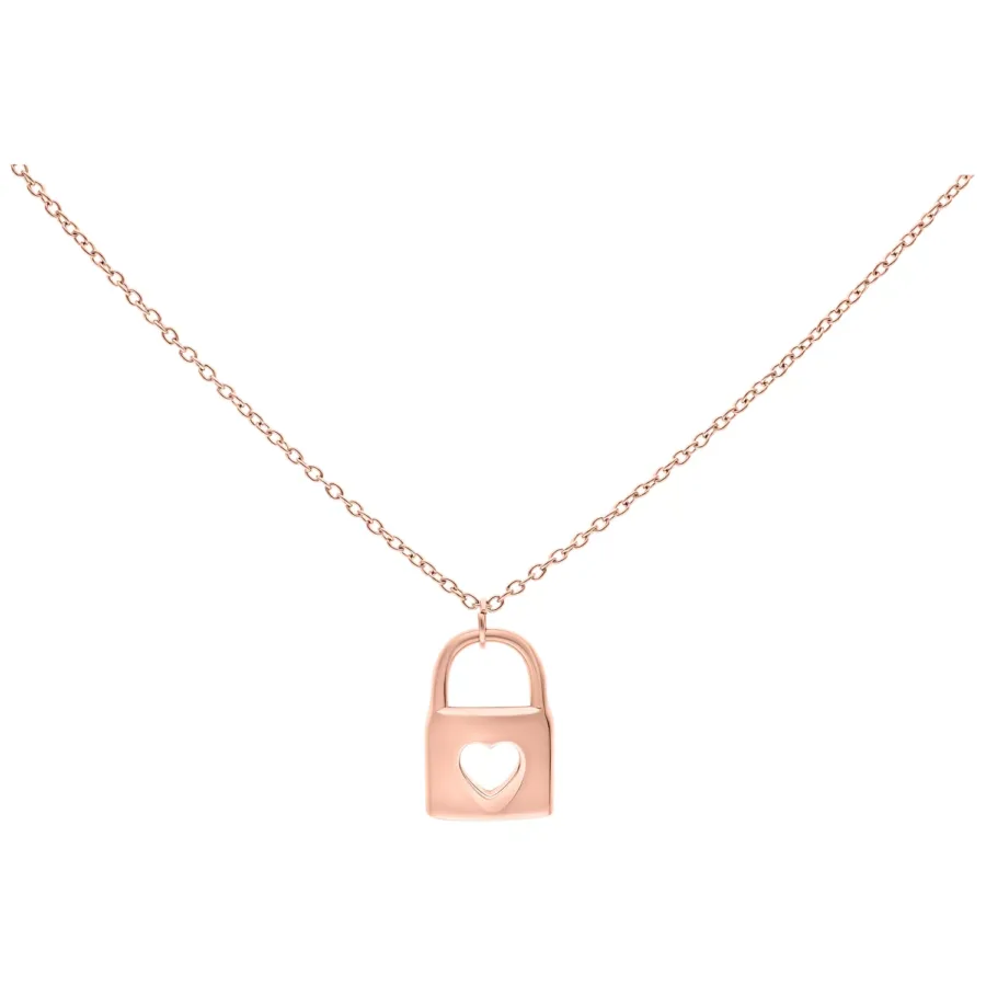 Roségoldene Kette mit herzförmigem Schlossanhänger auf weißem Hintergrund