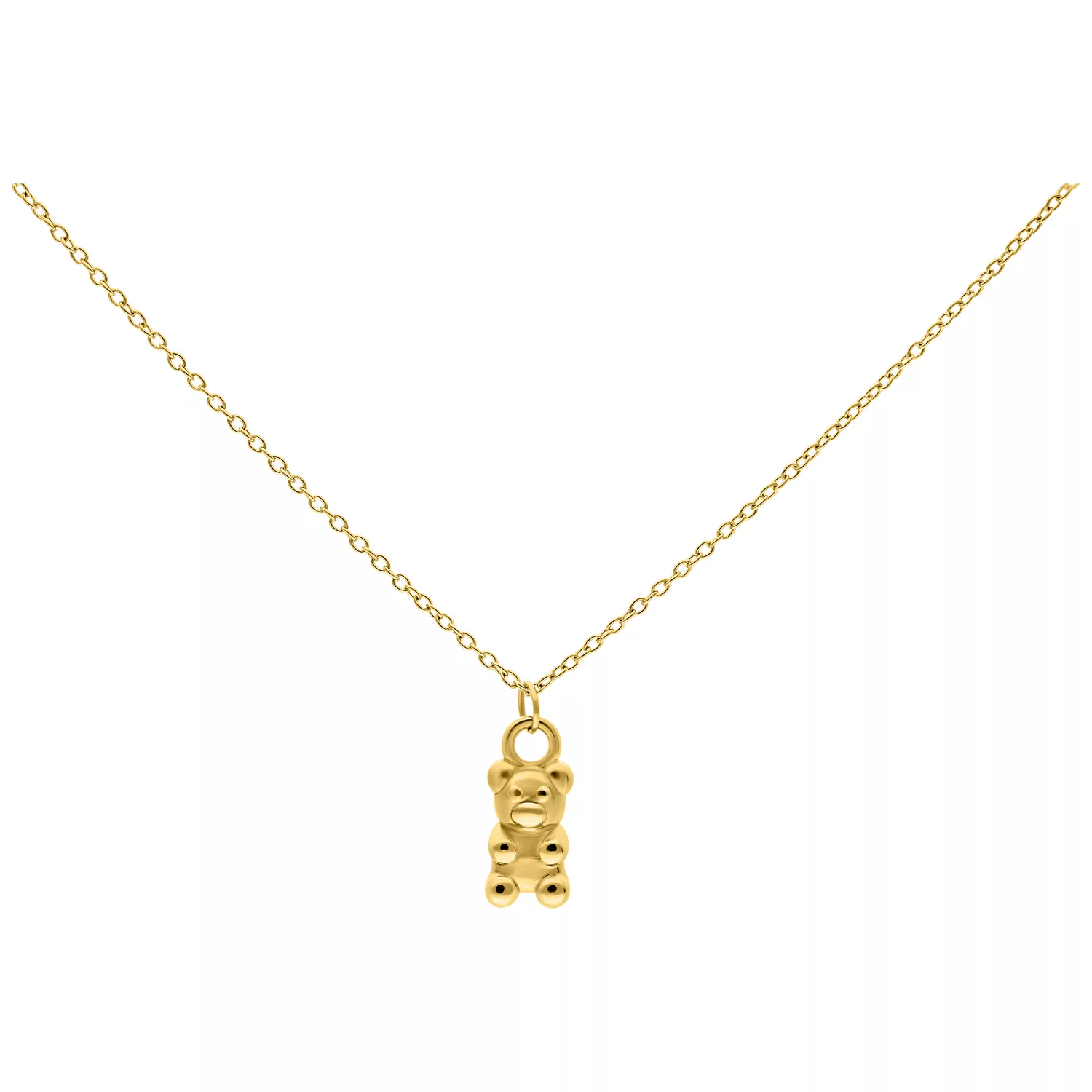 Goldene Gummibärchen-Kette aus Chirurgenstahl Goldene Kette mit Gummibärchen-Anhänger auf weißem Hintergrund