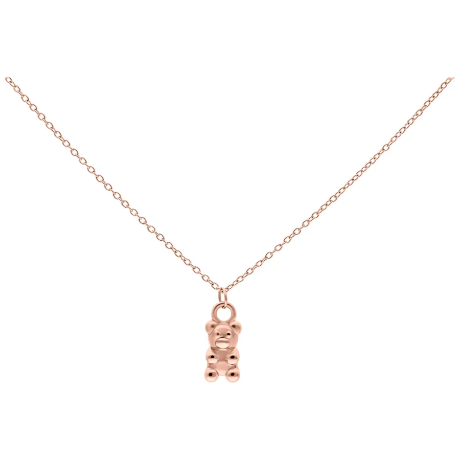 Roségoldene Kette mit Gummi-Bärchen Anhänger auf weißem Hintergrund