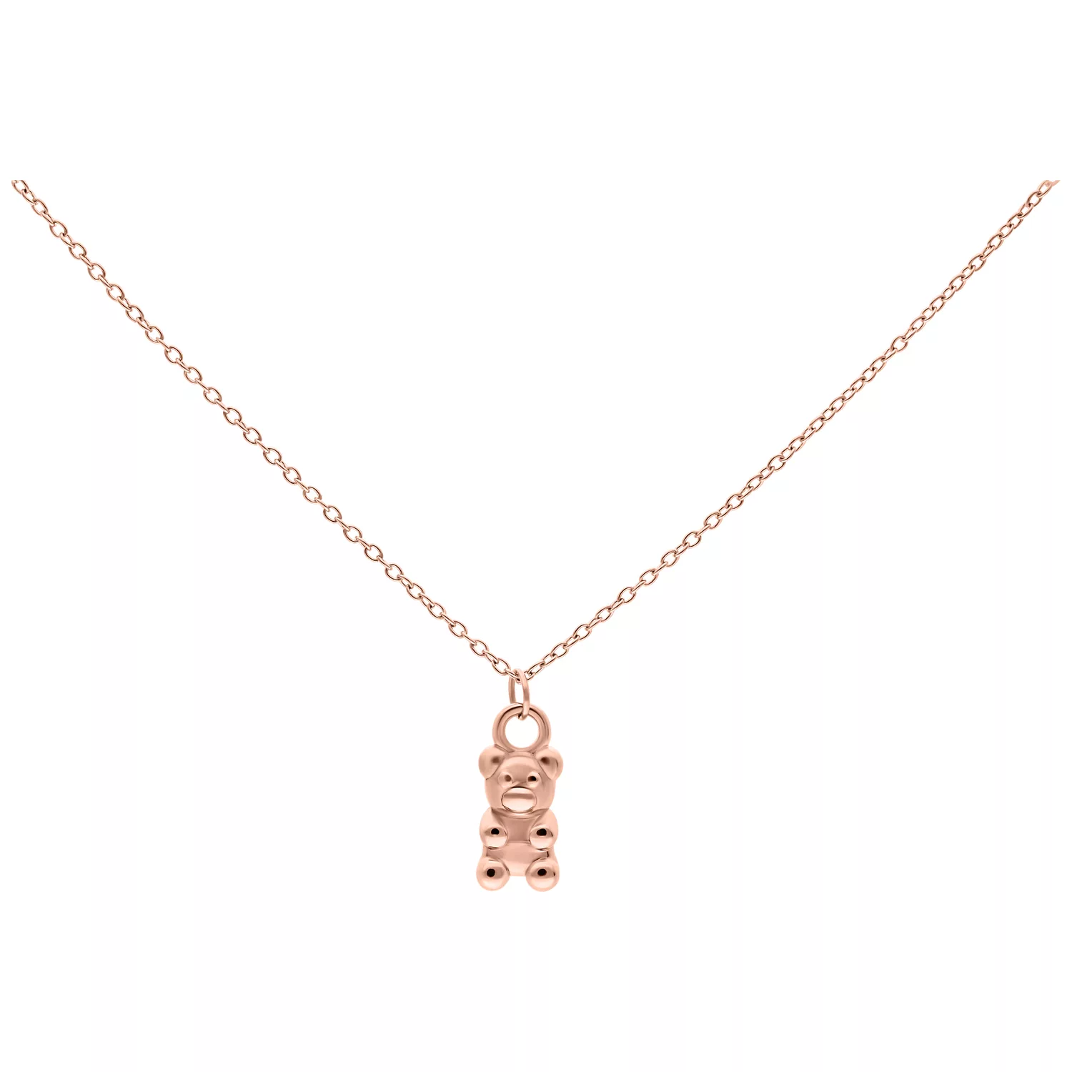 Roségoldene Gummi-Bärchen Kette Roségoldene Kette mit Gummi-Bärchen Anhänger auf weißem Hintergrund