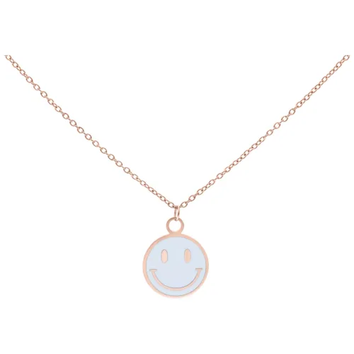 Roségoldene Kette mit lächelndem Smiley-Anhänger auf weißem Hintergrund