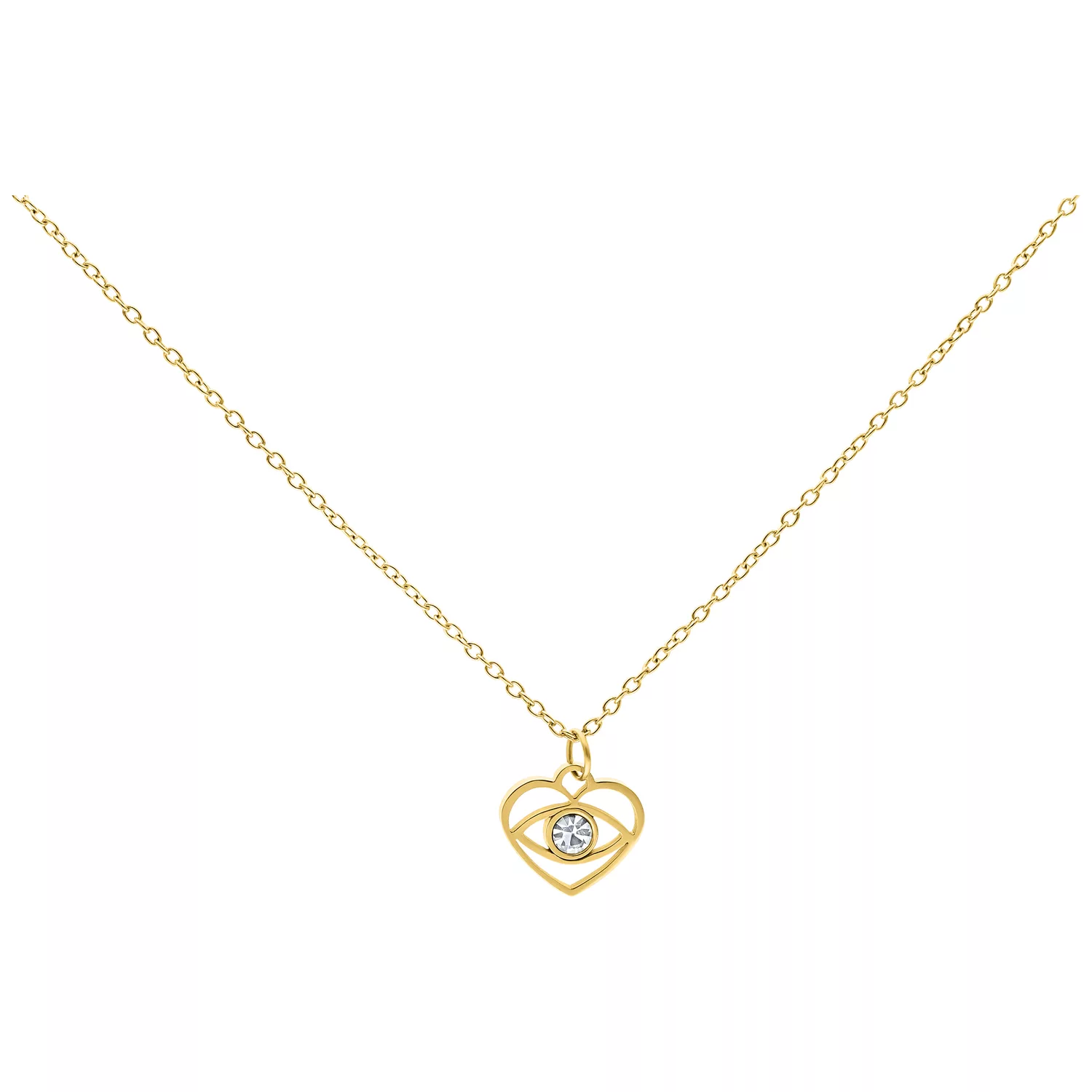 Goldene Little Dangling Eye Kette Goldene Kette mit herzförmigem Anhänger und klarem Kristall