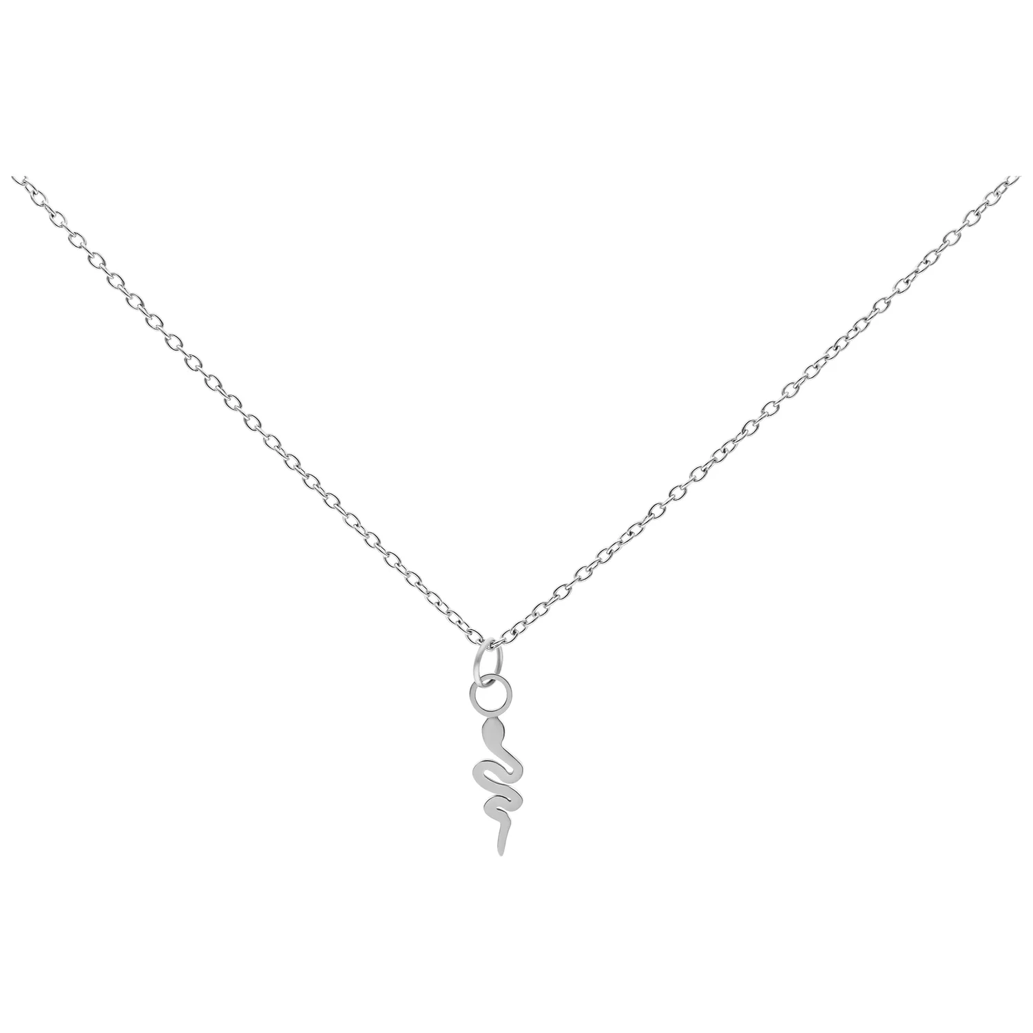 Kette Little Snake aus Chirurgenstahl in Silber Silberne Kette mit Schlangenanhänger auf weißem Hintergrund