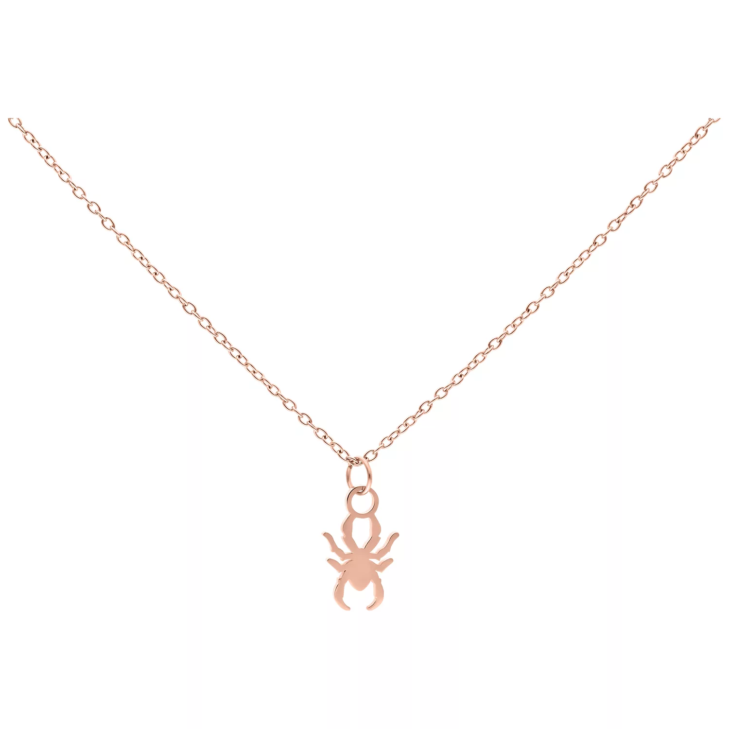 Little Spider Kette in Roségold Roségoldene Halskette mit Spinnenanhänger auf weißem Hintergrund