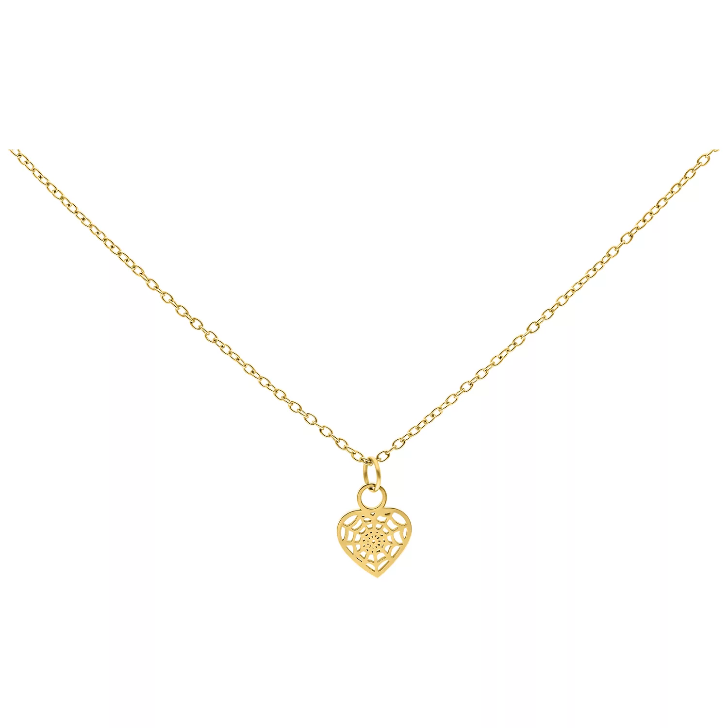 Goldene Herzanhänger-Kette auf weißem Hintergrund