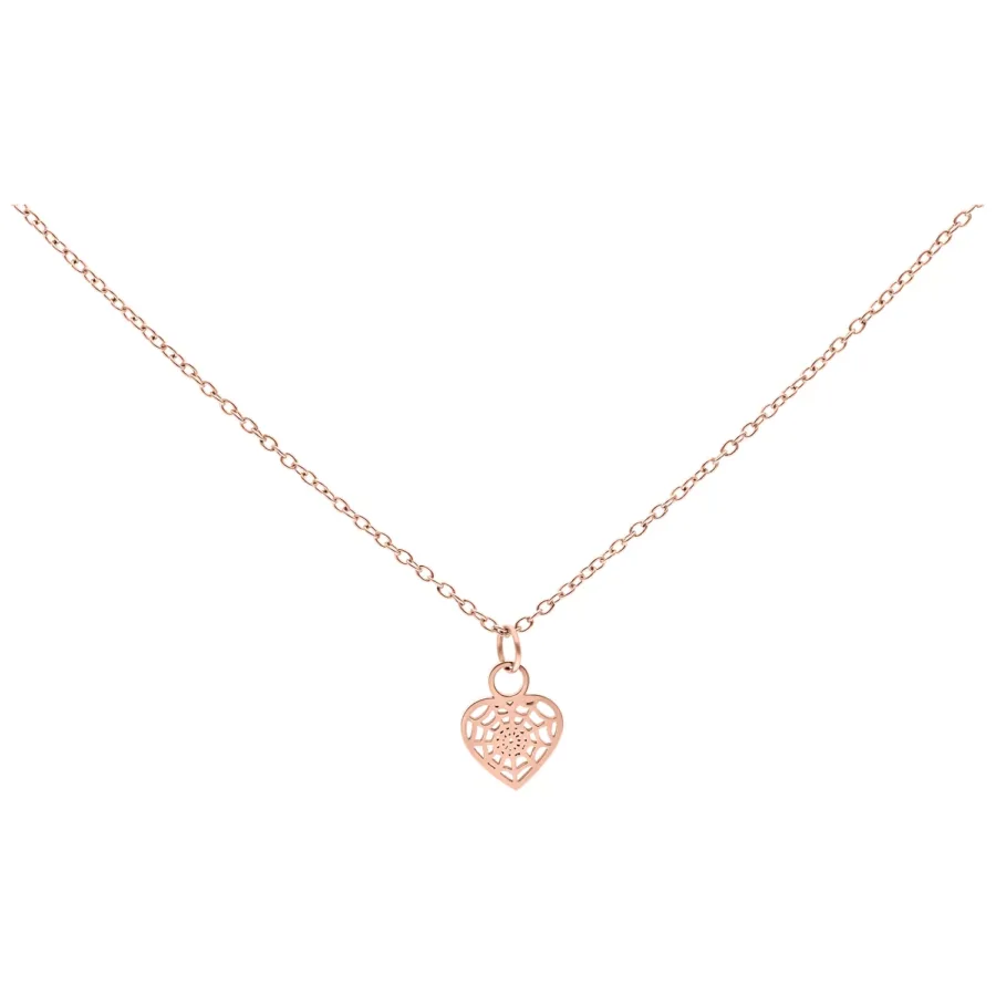 Roségoldene Kette mit filigranem Herzanhänger auf weißem Hintergrund
