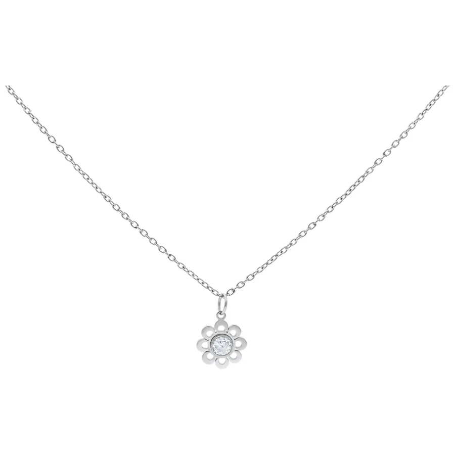 Silberne Kette mit Kristallblumenanhänger auf weißem Hintergrund