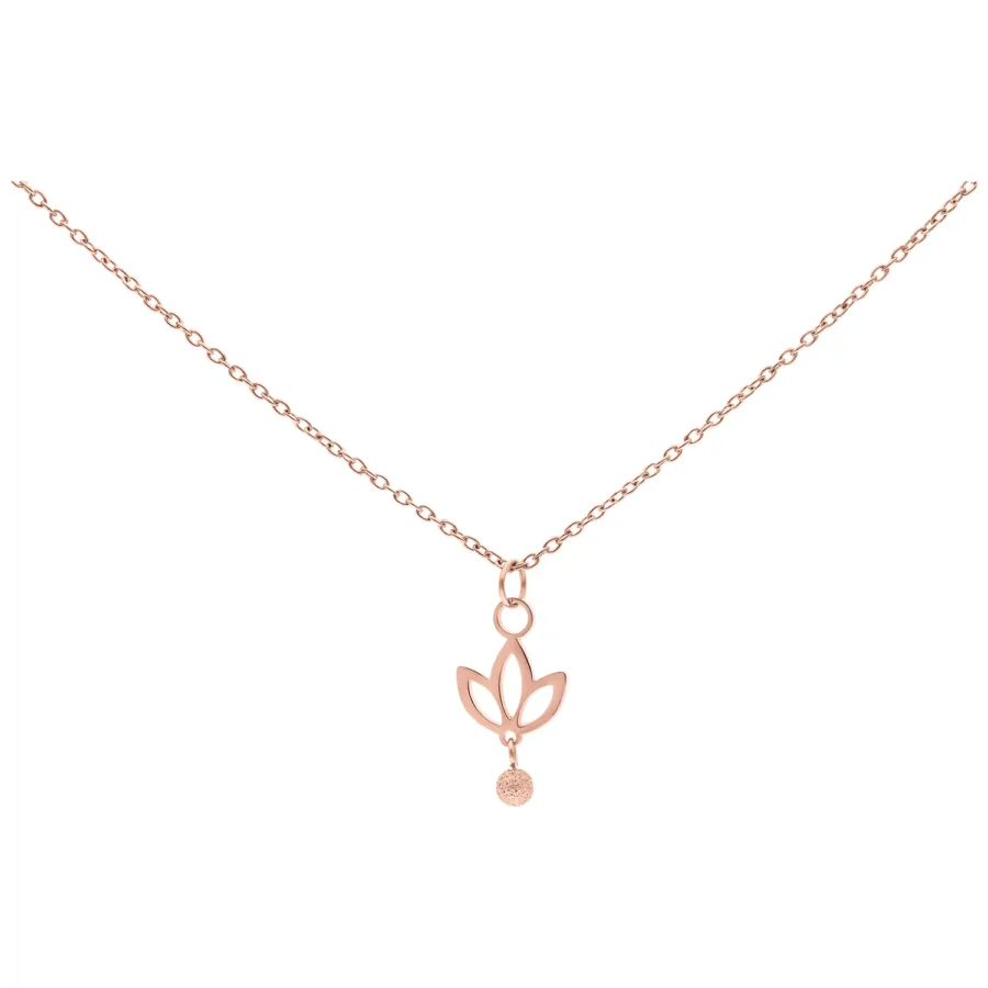 Roségoldene Kette mit hängendem Lilien-Anhänger auf weißem Hintergrund