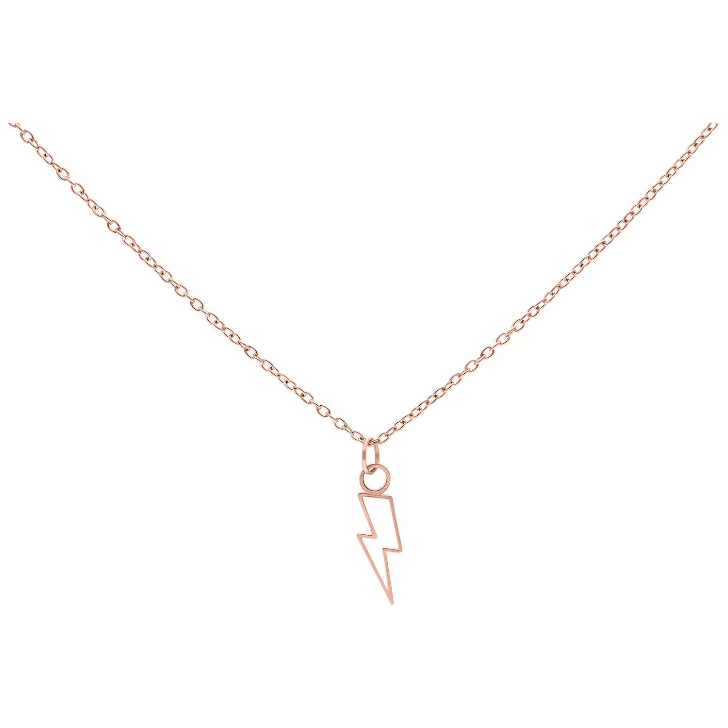 Roségoldene Kette mit Blitzanhänger, 50 cm, auf weißem Hintergrund