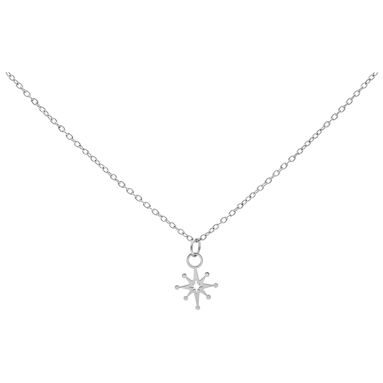 Polar Star Kette aus Chirurgenstahl in Silber Silberne Kette mit Polarstern-Anhänger auf weißem Hintergrund