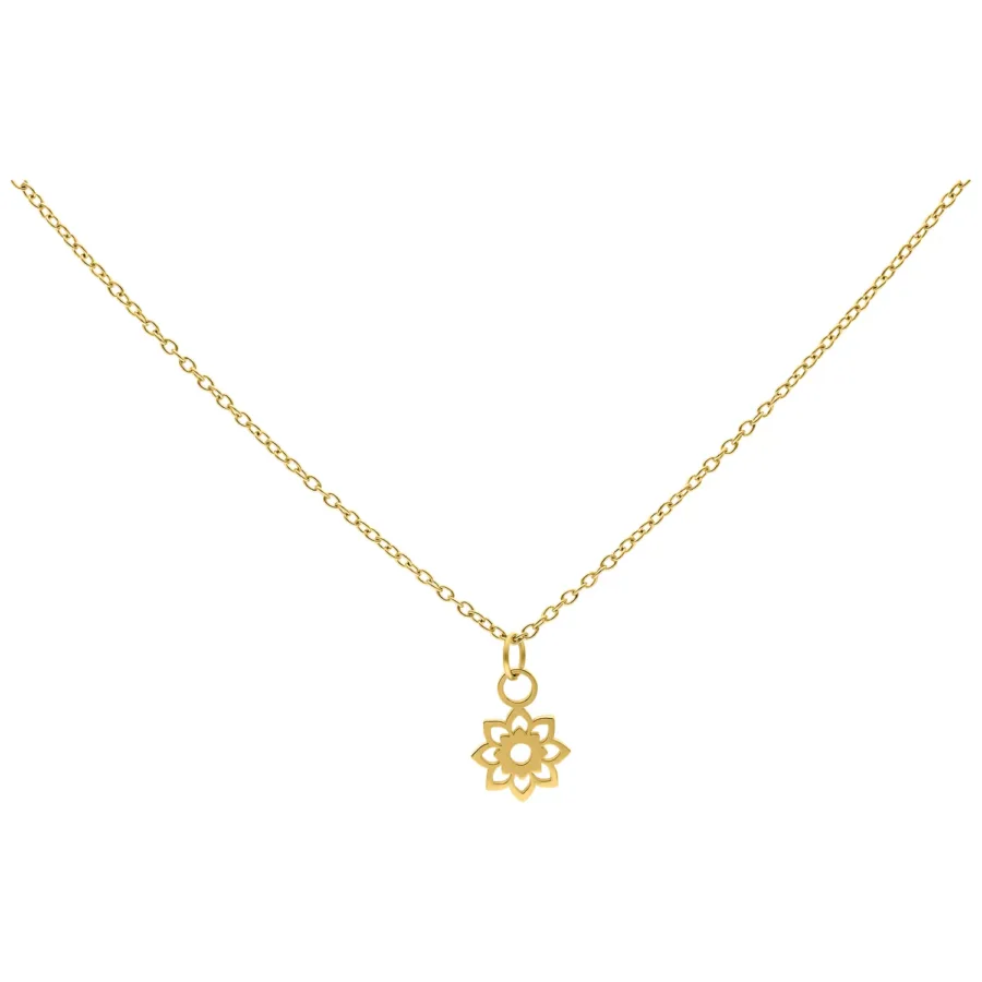 Goldene Kette mit kleinem Sonnenblumen-Anhänger auf weißem Hintergrund