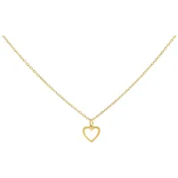 Feine goldene Kette mit herzförmigem Anhänger vor weißem Hintergrund