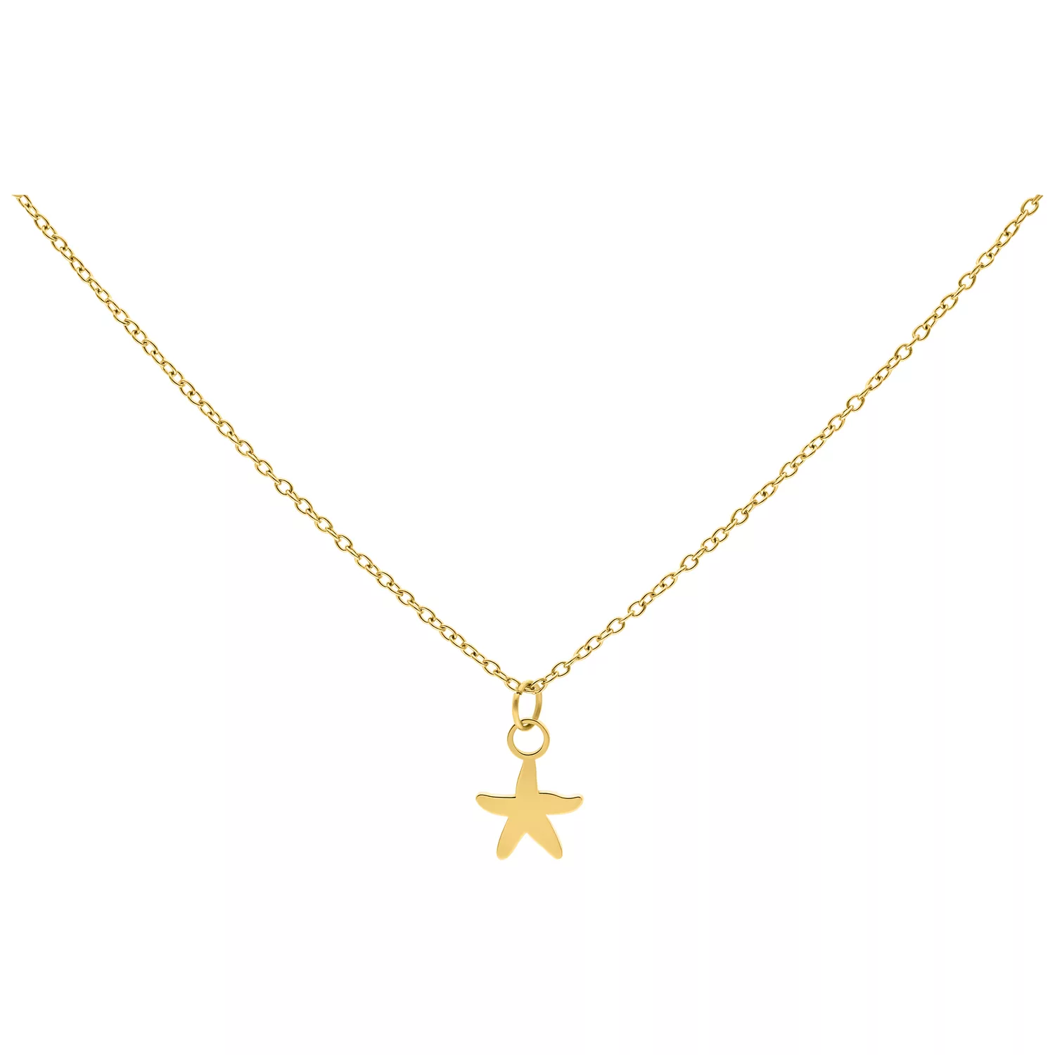 Little Starfish Kette in Gold, 50 cm Goldene Kette mit kleinem Seestern-Anhänger, Studiohintergrund