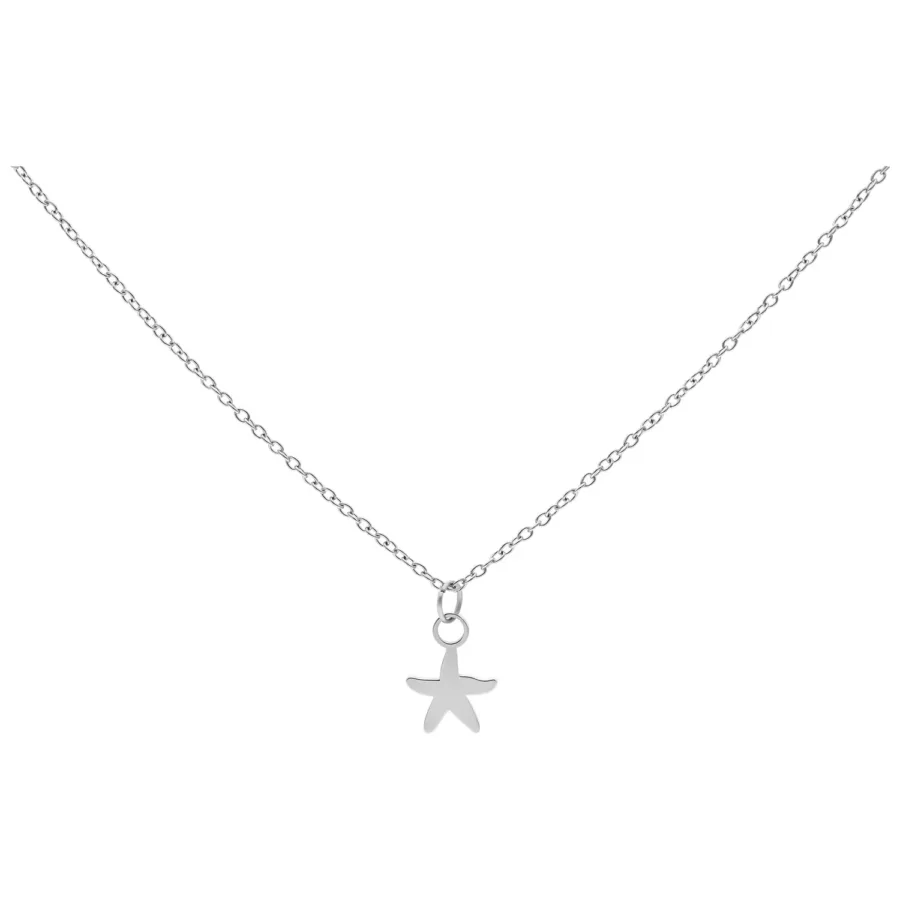 Silberne Kette mit kleinem Seestern-Anhänger auf weißem Hintergrund