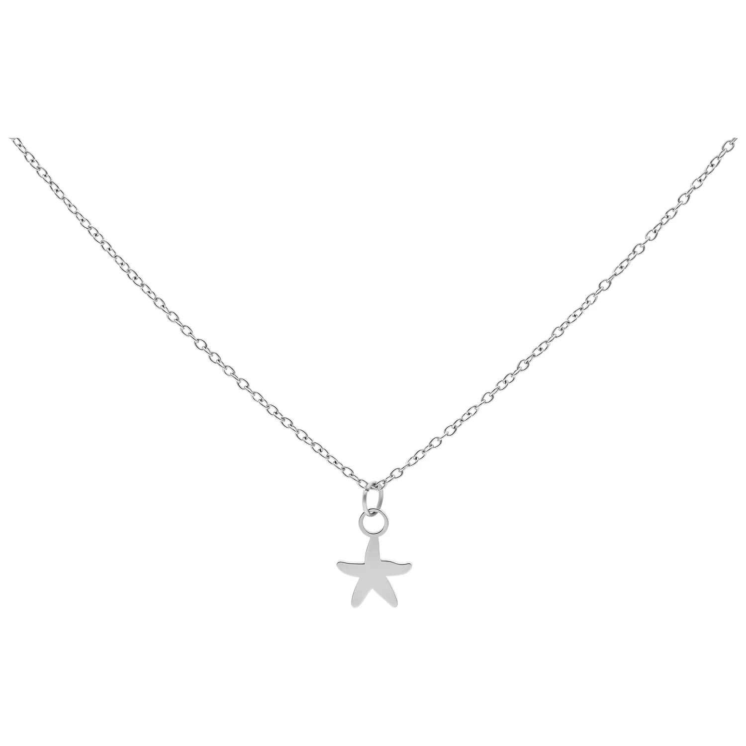 Silberne Little Starfish Kette aus Stahl Silberne Kette mit kleinem Seestern-Anhänger auf weißem Hintergrund