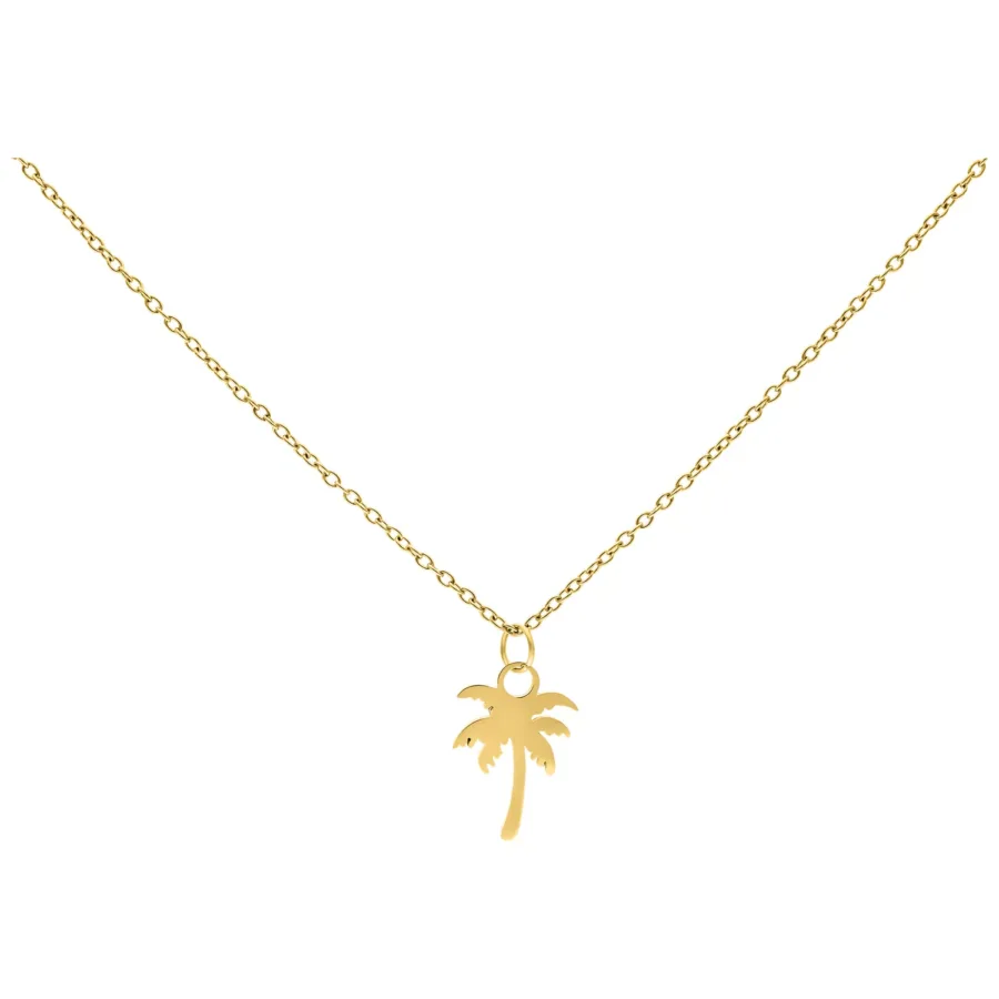 Goldene Kette mit Palmenanhänger auf weißem Hintergrund, 50 cm lang