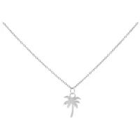 Silberne Palm Kette aus Chirurgenstahl Silberne Kette mit Palmenanhänger auf weißem Hintergrund
